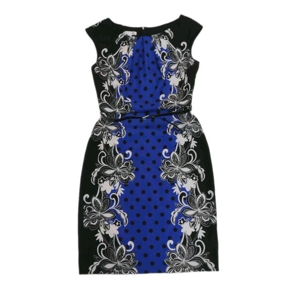 London Times Dresses & Skirts - London Times Women Floral Print Sheath Dress Sleeveless White Blue Black Size 6